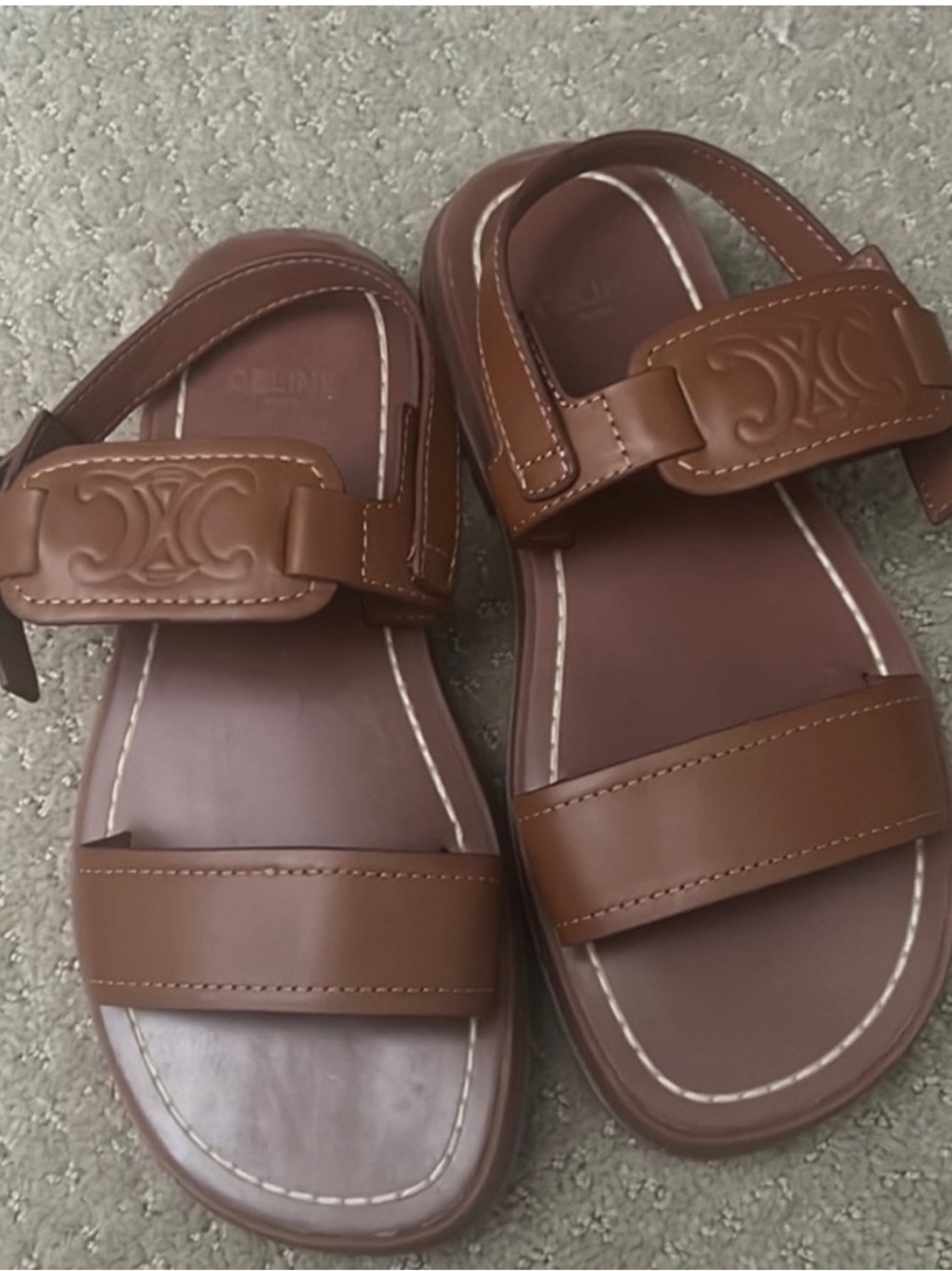 Brown Leather Sandals with Logo Strap